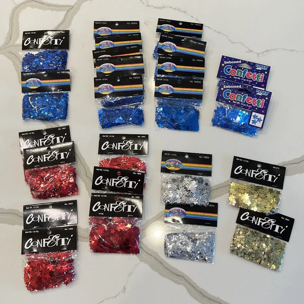 23 - 1/2 oz Packages of Star Shaped Confetti - Blue Red Silver Gold